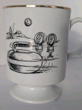 Vintage Curling Capers Mug by Banks Japan – Pedestal Coffee Cup Gold Rim - Space